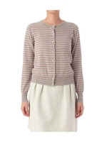 お花釦ボーダーニットカーディガン