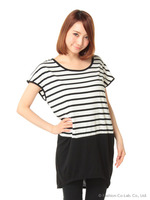 ボーダー×無地バイカラーチュニック