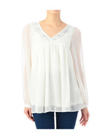 大粒ビジューシフォンチュニックブラウス