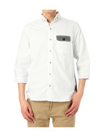 配色ナローボーダー切り替え七分袖シャツ