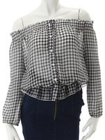 【ECURY】ギンガムチェックシャーリングオフショルチュニック