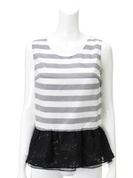 ボーダーチュールペプラムブラウス