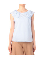 肩リボン&フリルストライプブラウス