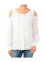 肩開きシアーチェック柄ブラウス