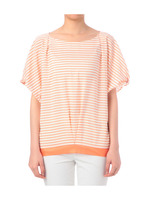 袖リボンボーダージョーゼットブラウス