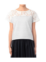 透かしレース切り替えボーダーカットソー