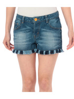 裾フリンジデニムショートパンツ