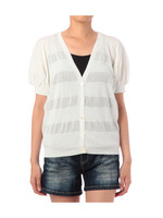 透かし編みボーダーニットカーディガン