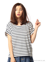 ZIPヘムボーダー柄Tシャツ