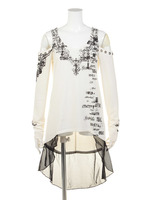 肩開き裾レース切り替えチュニック