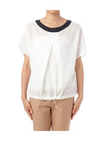 配色ネックフロントタックブラウス