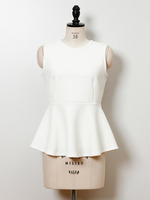 膨れジャカードノースリペプラムTOPS