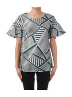 幾何学柄フレア袖ブラウス