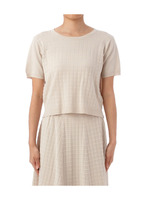 地柄チェック半袖ニットプルオーバー