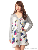 アブストラクトローズプリントロングカーデ