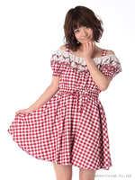 チェリー刺繍半袖オフショルワンピース