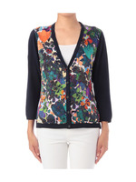 手描き風フラワー切り替えニットカーディガン