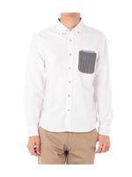 ニットボーダー切り替えオックスシャツ