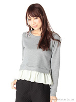ビジュー裾シフォンプルオーバー