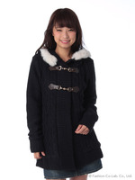 フード付ニットコート金具ビット付