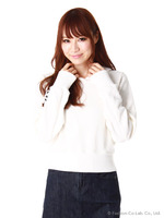 袖ビジューフードプルオーバー