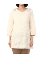 肩リボン起毛レースカットソー