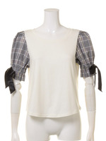 【MiCOAMERi】チェックドッキングリボンスリーヴトップス