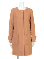 ノーカラービジュー釦コート