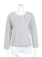 カットジャガードストライプモチーフビジュー9分袖P/O