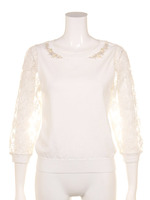 Newフラワーパーツ付袖レースニット