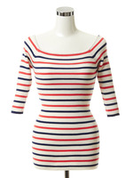 マルチボーダーオフショルリブニット