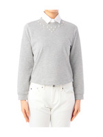 襟付きパールビジューカットソー