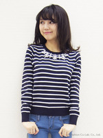 襟ビジューボーダーニット【Special Price】
