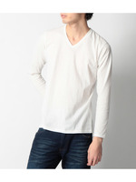 Vネックコットン長袖Tシャツ