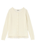 裾シフォンケーブルニットカーディガン