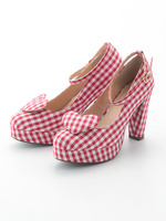 ギンガムハートパンプス