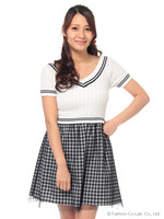 【セシルブック掲載】ニット×ギンガムドッキングワンピース