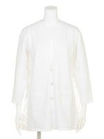 12G天竺バックプリーツVカーディガン/ネイビー