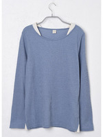 Uネック長袖プルオーバー/ブルー