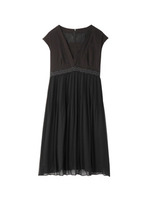 [L]サテン&シフォン切り替えワンピース/ネイビー(093)