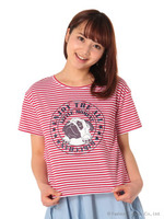 【Cherite by PRIMEPATTERN】パグプリントボーダーTシャツ/ブルー