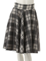 【ECURY】チェックチュールフレアミディスカート/グレー