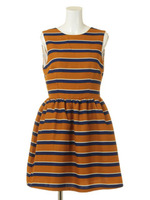 【ROSE BUD】STRIPE BACK OPEN SLV.LESS DRESS/ROYAL