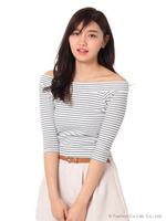 【R】オフショルボーダーTシャツ/ホワイト