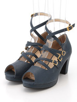 【an another angelus】多重ストラップオープントゥパンプス/NAVY