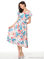 【dazzlin】水彩フラワーミディ丈ワンピース/パープル