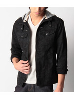 かすれタッチフード付きブルゾン/ブラック(019)