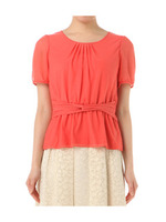 ウエストツイストデザインロングトップス/レッド系(061)