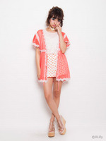 カラーレースキャミ＆Tシャツセット/YEL×PINK