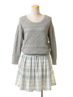 ケーブルチェックドッキングワンピ/グレー